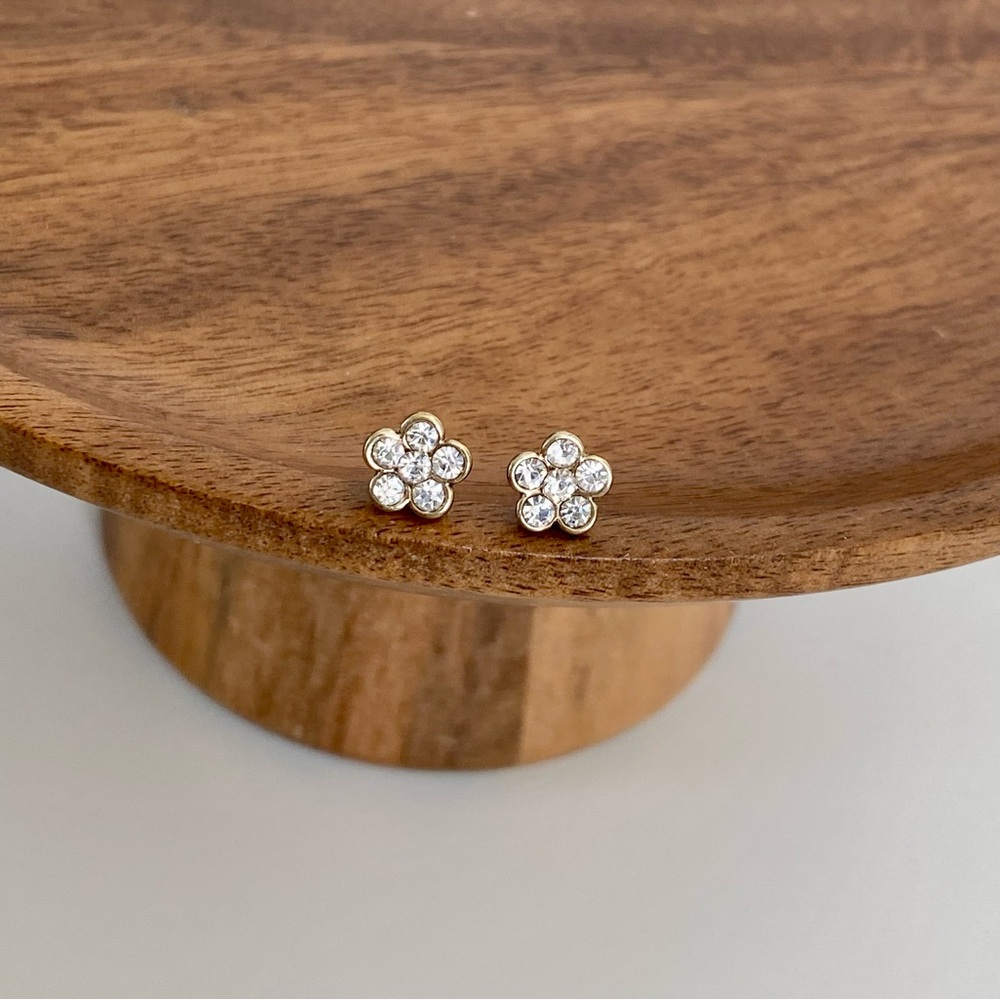 4/$15 Dainty Gold Flower Rhinestones Stud Earrings